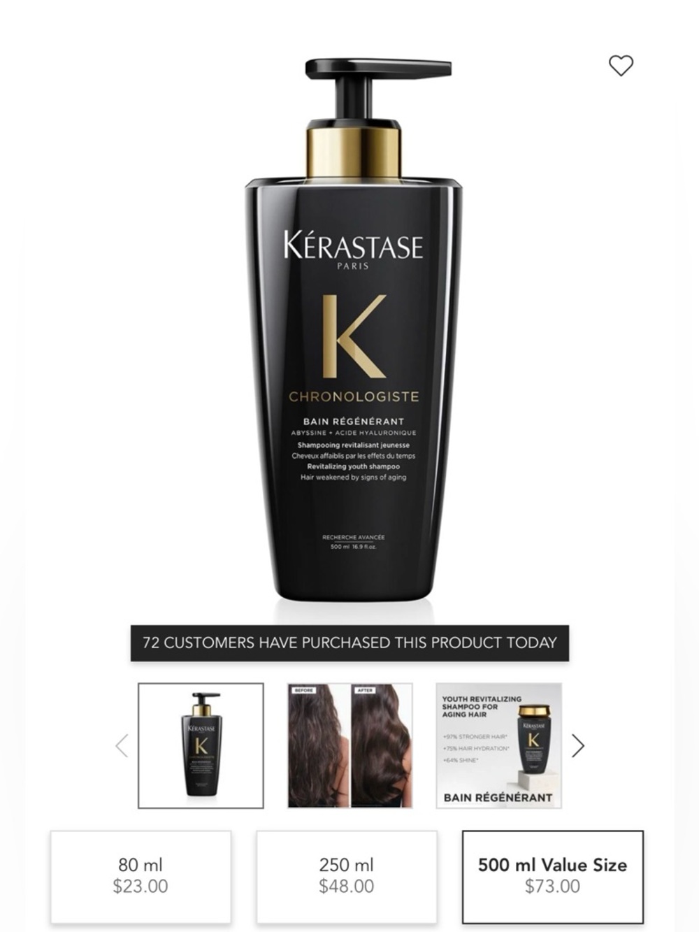 Kérastase Chronologiste Bain Régénérant Shampoo 500 ml value size- Black & Gold
